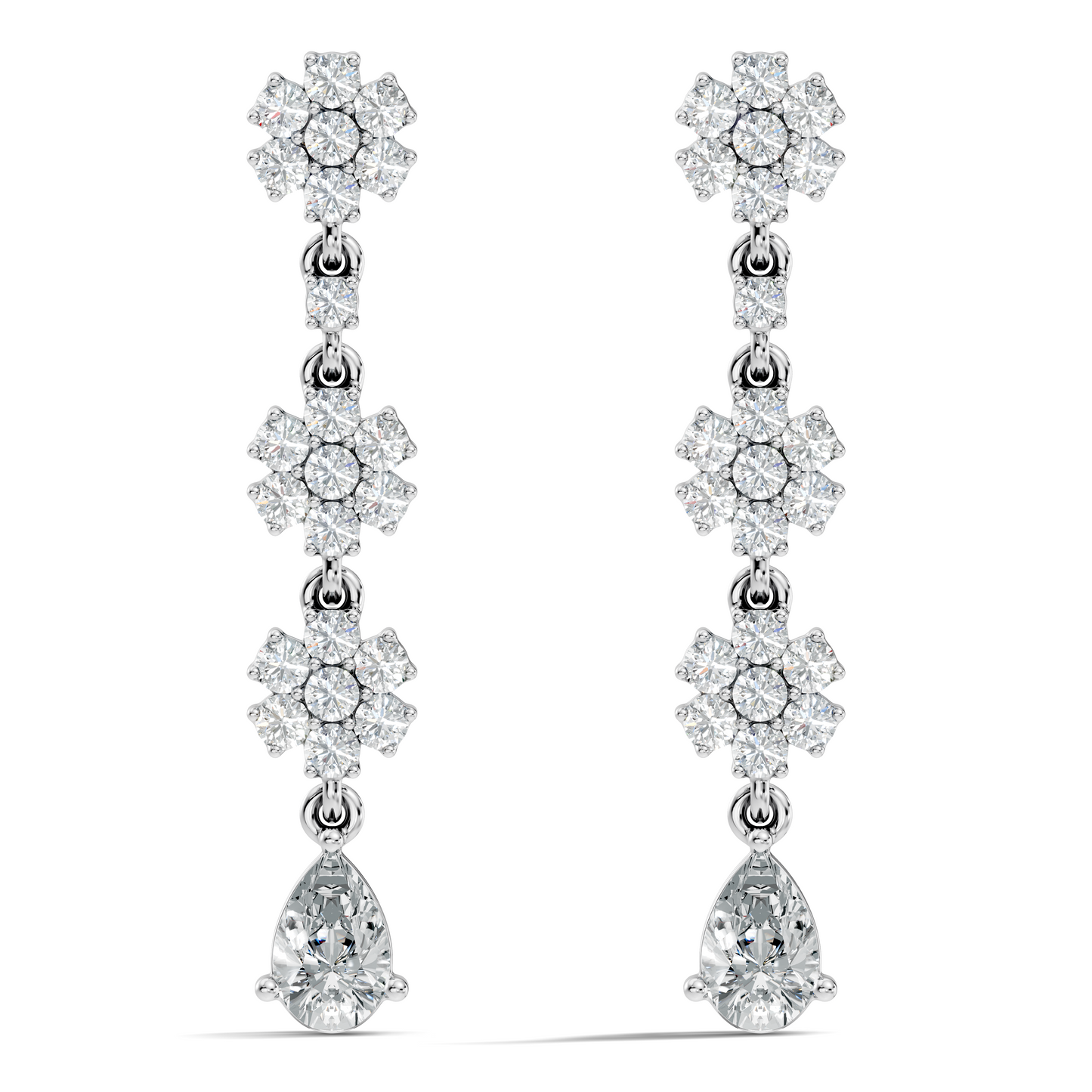 Pear Shape 2.54 Ct Round Cut Diamond Classic Prong Set Floral Drop Stud  Earring For Her