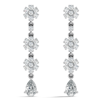 Pear Shape 2.54 Ct Round Cut Diamond Classic Prong Set Floral Drop Stud  Earring For Her