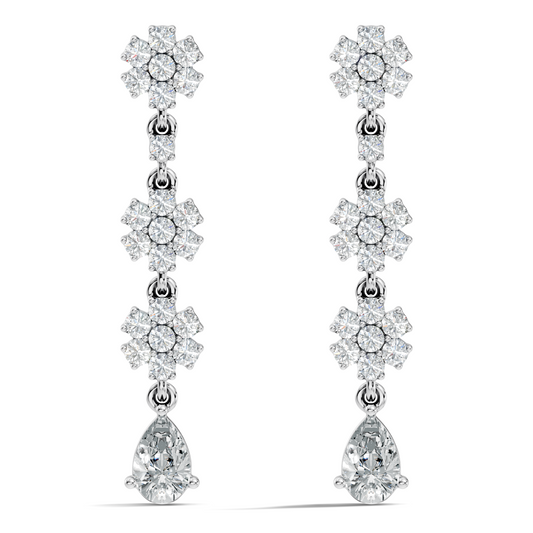 Pear Shape 2.54 Ct Round Cut Diamond Classic Prong Set Floral Drop Stud  Earring For Her