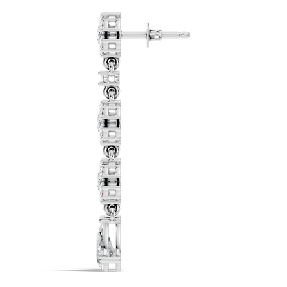 Pear Shape 2.54 Ct Round Cut Diamond Classic Prong Set Floral Drop Stud  Earring For Her