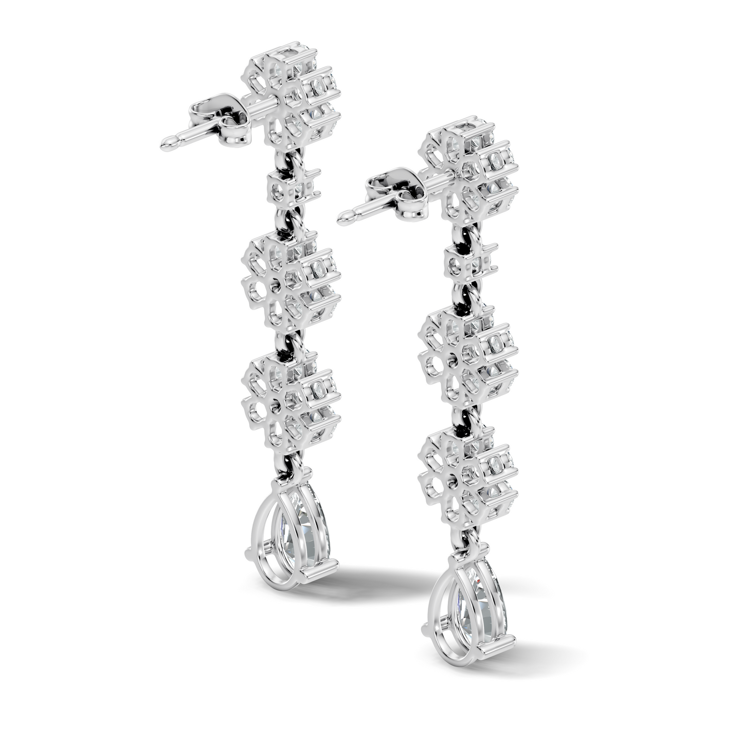 Pear Shape 2.54 Ct Round Cut Diamond Classic Prong Set Floral Drop Stud  Earring For Her