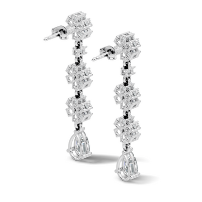 Pear Shape 2.54 Ct Round Cut Diamond Classic Prong Set Floral Drop Stud  Earring For Her