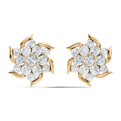 Round Shape 1.24 Ct Lab Grown & Natural Diamond 14k Solid Gold Elegance Vintage Engagement Earring For Women