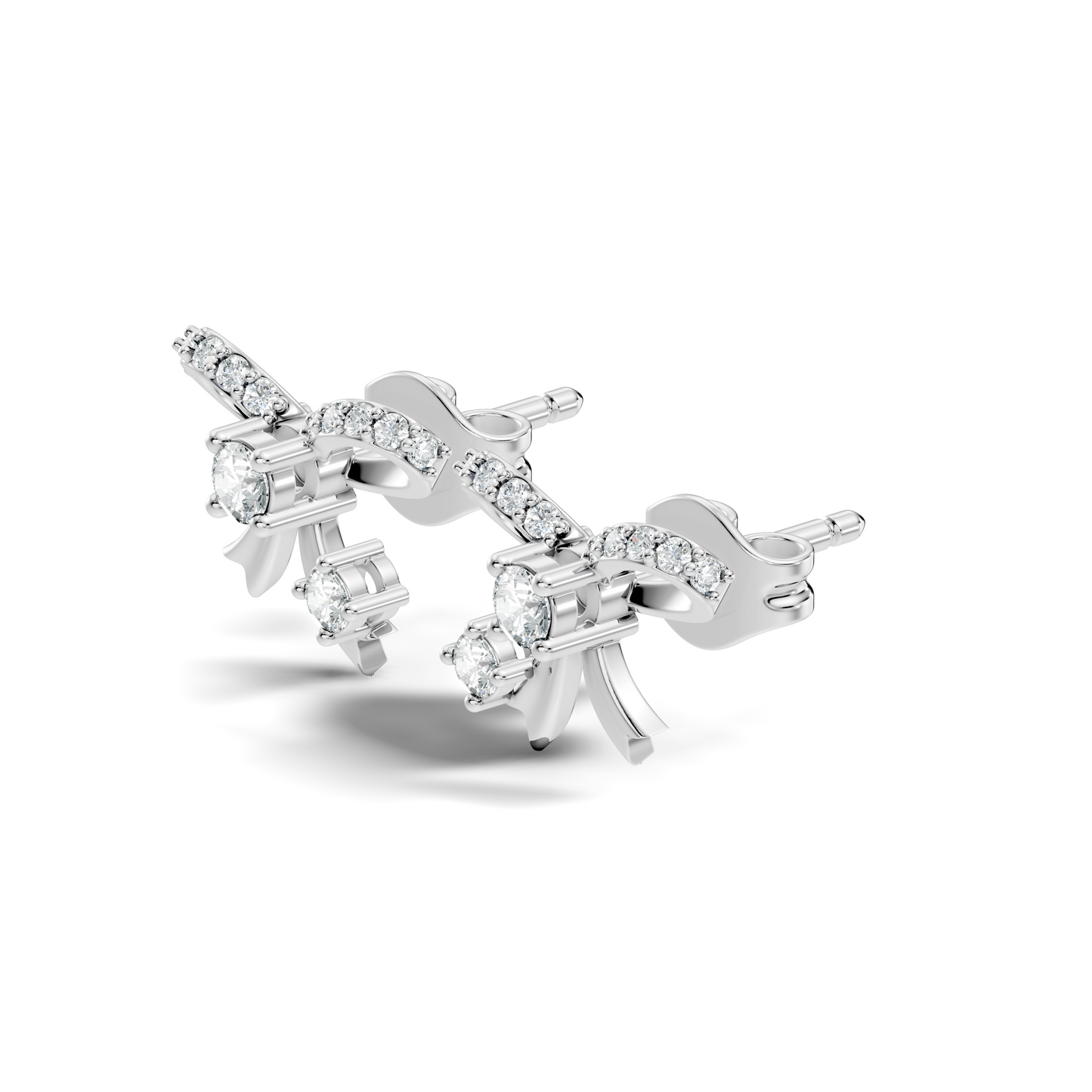 Elegance Round Shape Natural & Lab Grown Diamond Dazzling  Copy Ribbon Type Girl Diamond Earring