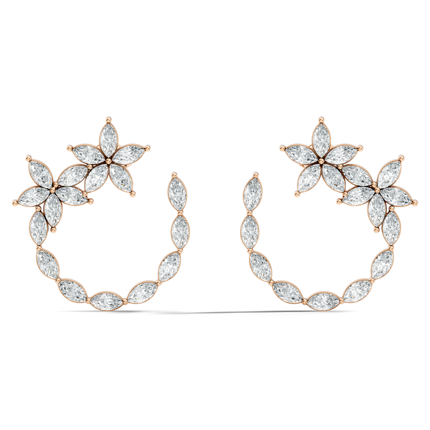 Elegant Marquise Shaped Diamond  Earring Vintage Floral Stud Perfect Gift For Womens