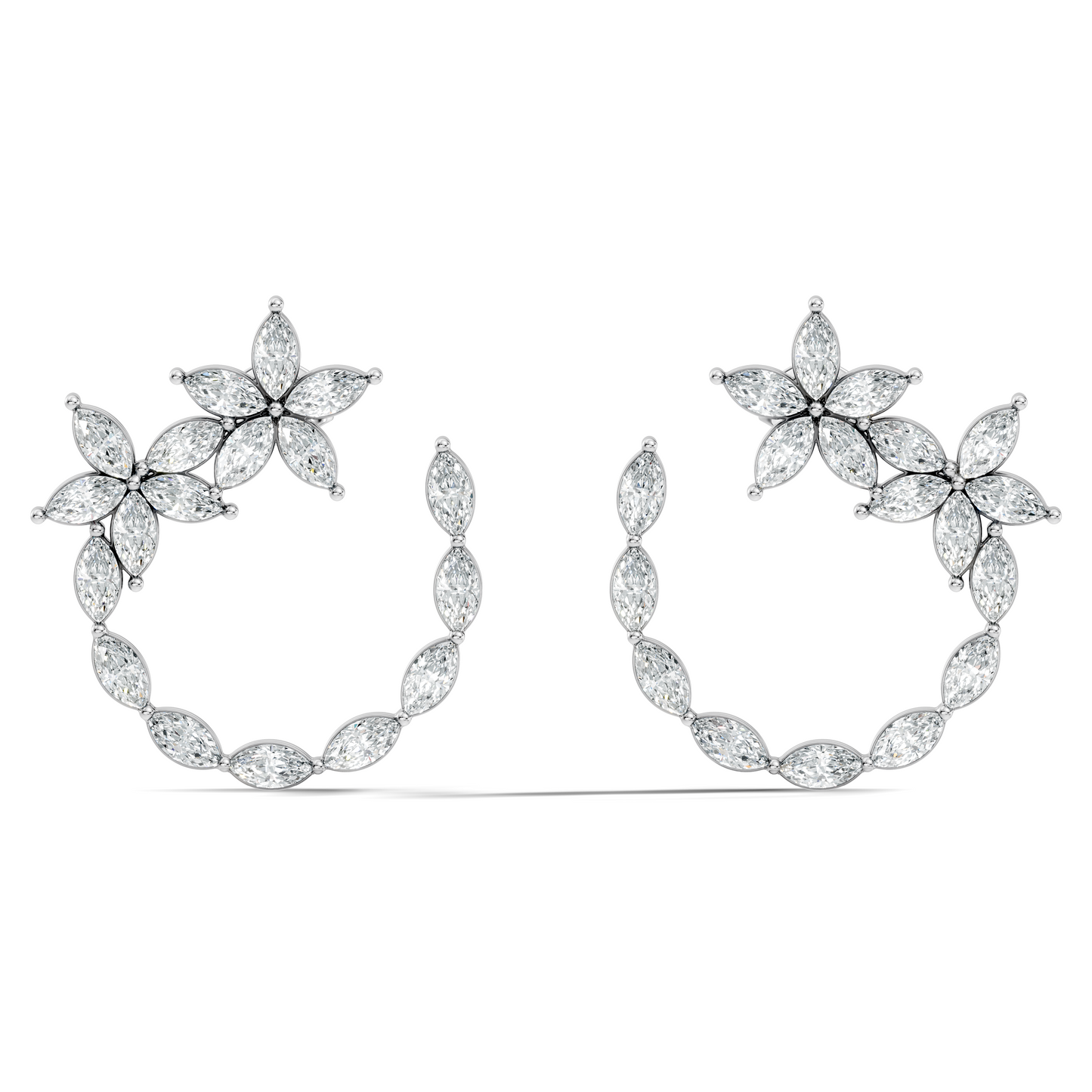 Elegant Marquise Shaped Diamond  Earring Vintage Floral Stud Perfect Gift For Womens