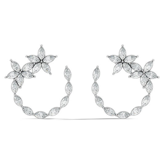 Elegant Marquise Shaped Diamond  Earring Vintage Floral Stud Perfect Gift For Womens