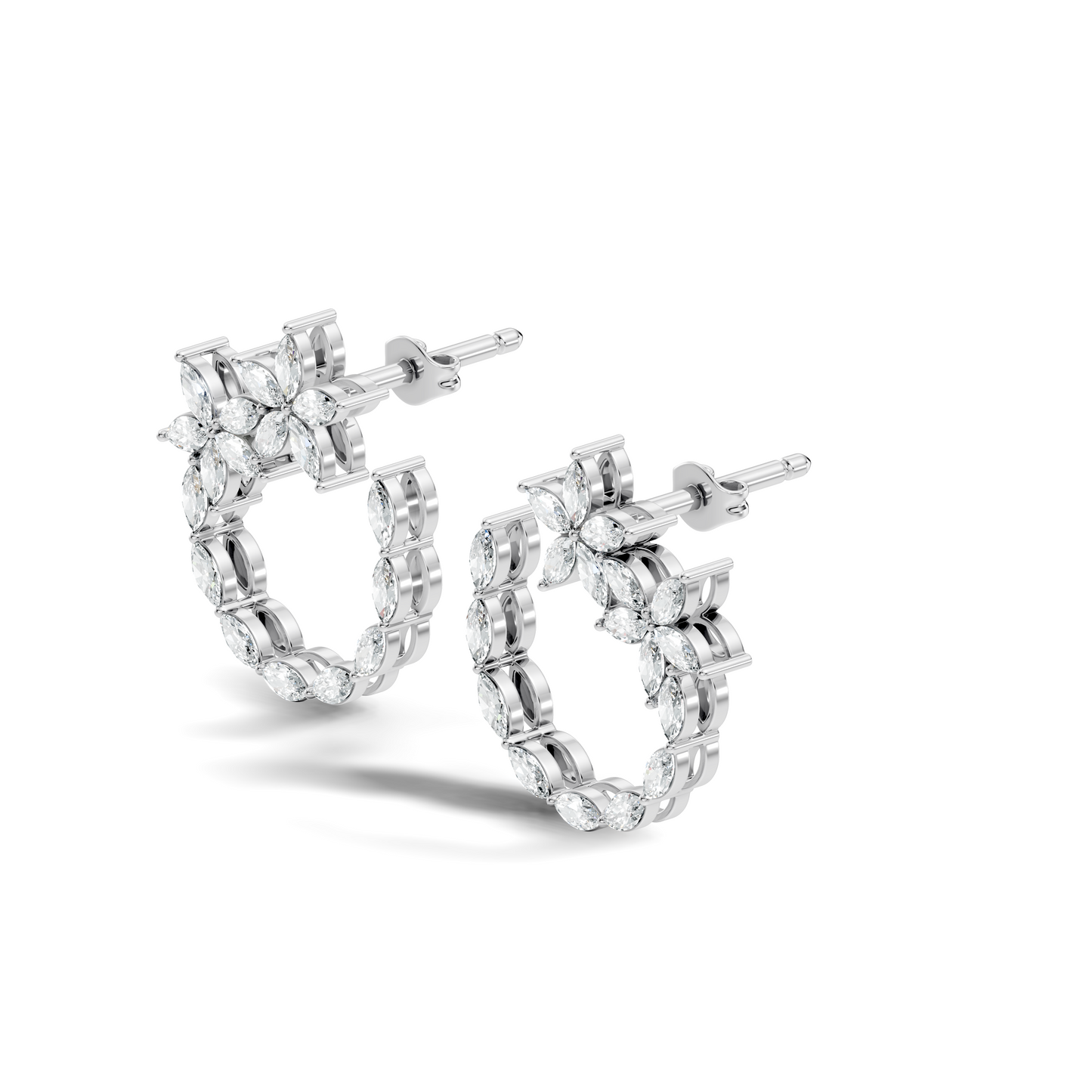 Elegant Marquise Shaped Diamond  Earring Vintage Floral Stud Perfect Gift For Womens