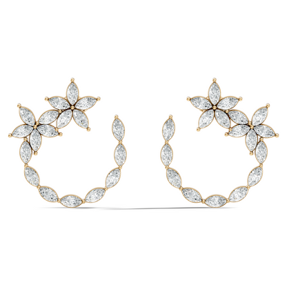 Elegant Marquise Shaped Diamond  Earring Vintage Floral Stud Perfect Gift For Womens