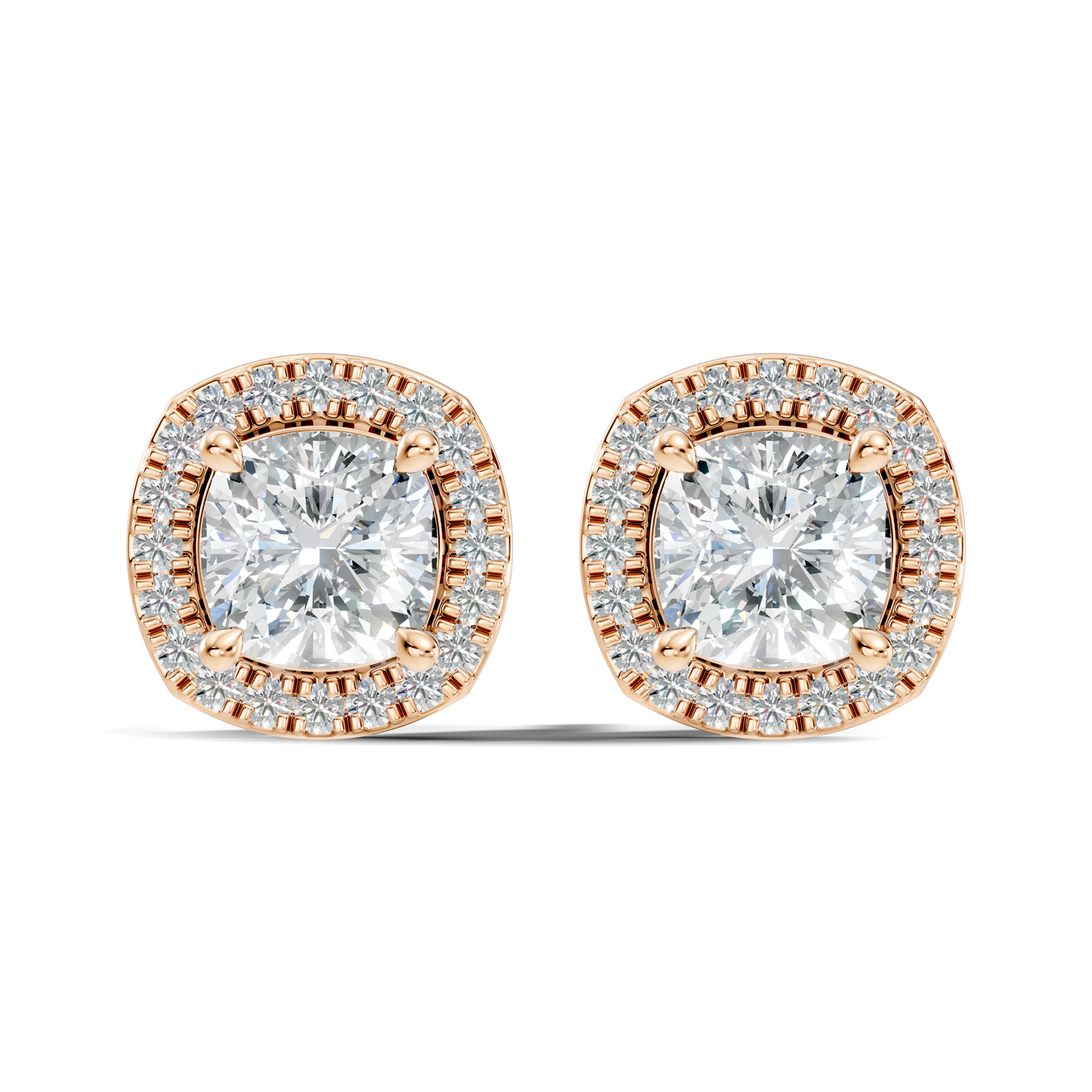10k Solid Gold Stunning Cushion Square & Round Shape Studs Lab Grown Diamond Earrings For Women