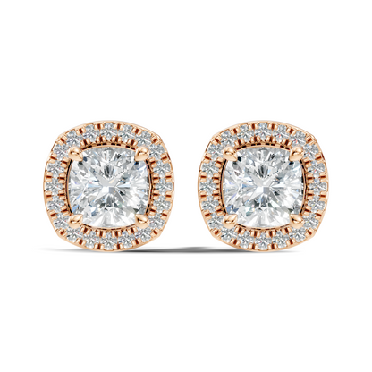 10k Solid Gold Stunning Cushion Square & Round Shape Studs Lab Grown Diamond Earrings For Women