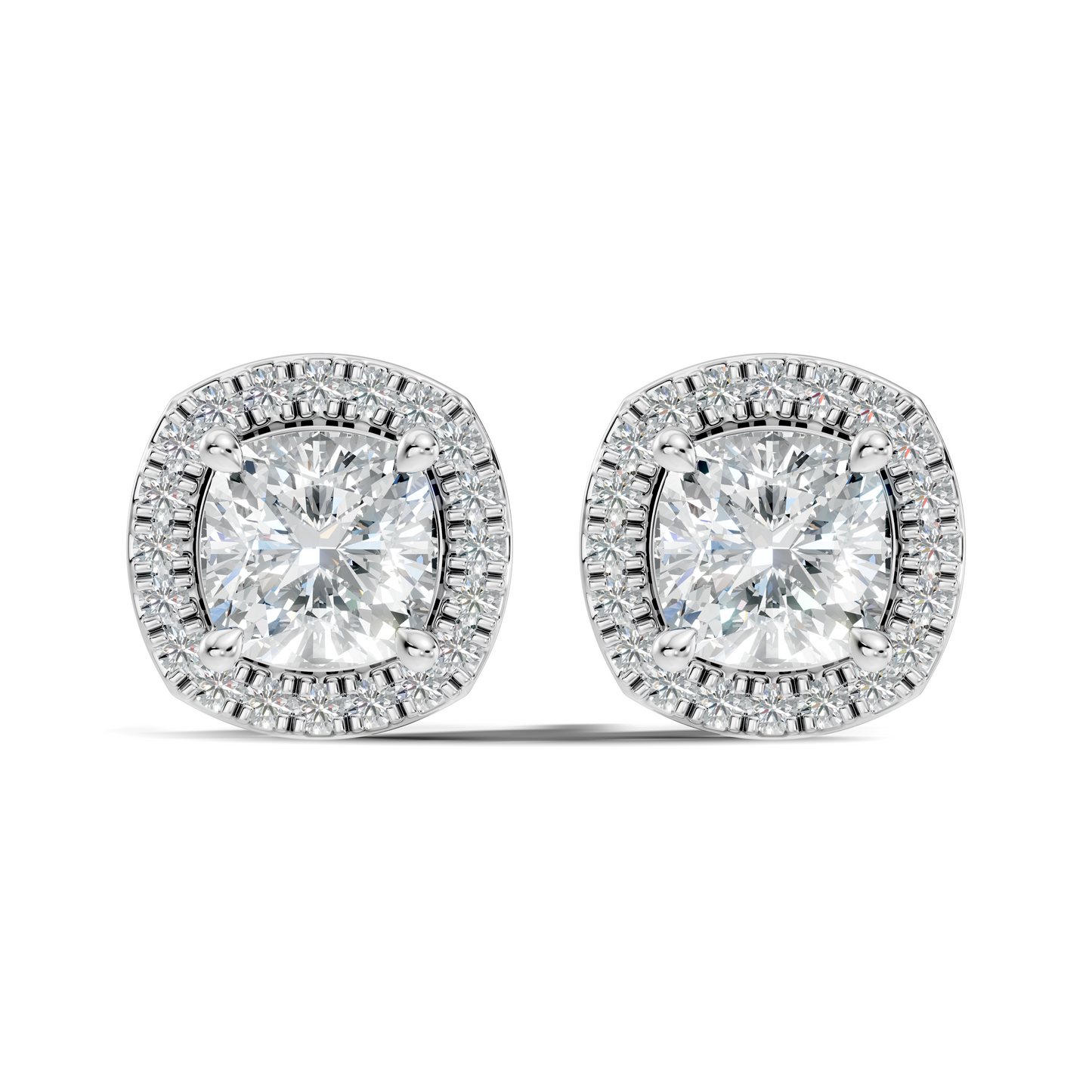 10k Solid Gold Stunning Cushion Square & Round Shape Studs Lab Grown Diamond Earrings For Women