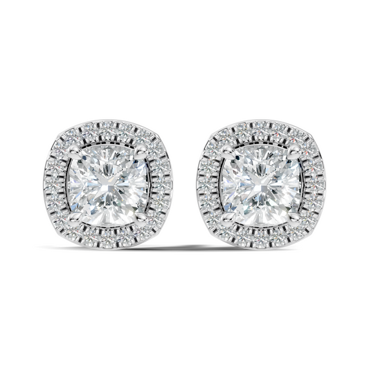 10k Solid Gold Stunning Cushion Square & Round Shape Studs Lab Grown Diamond Earrings For Women