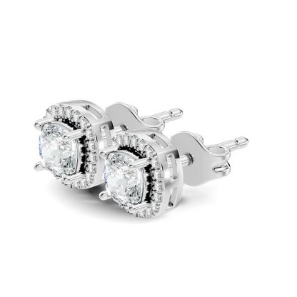 10k Solid Gold Stunning Cushion Square & Round Shape Studs Lab Grown Diamond Earrings For Women