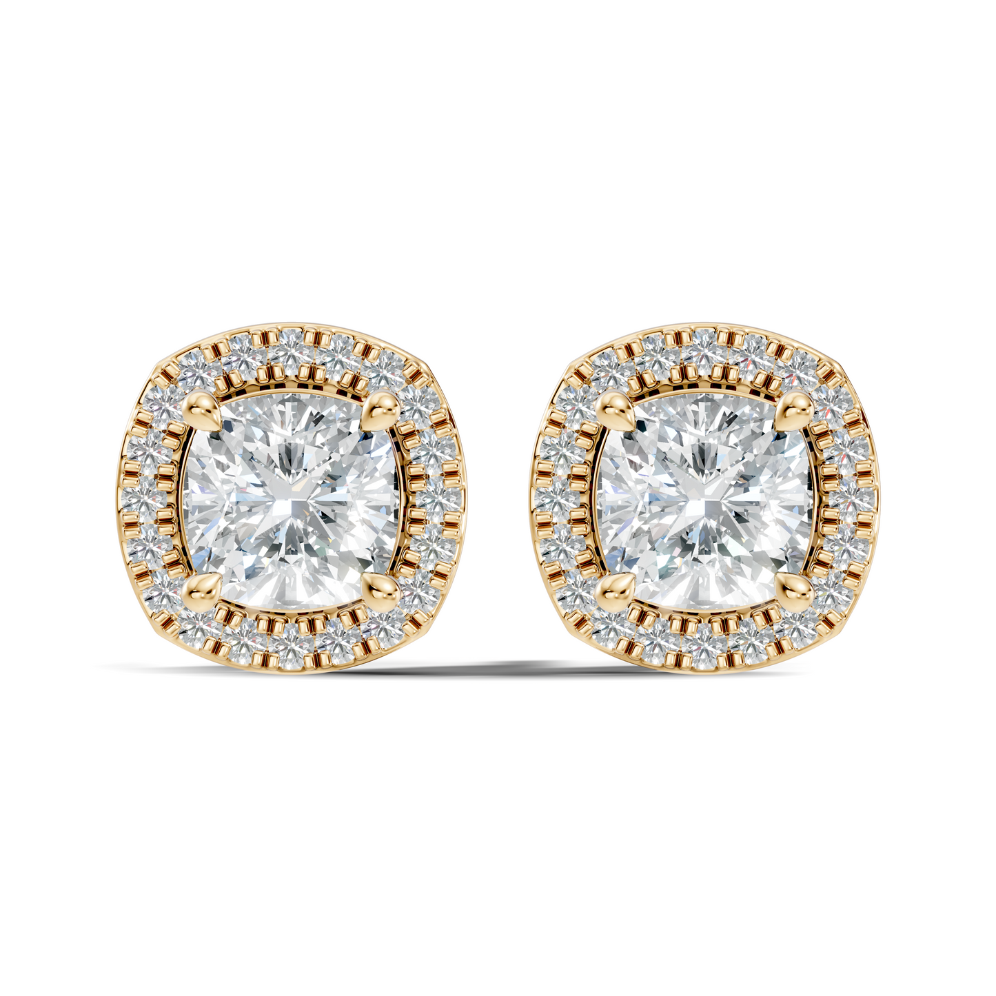 10k Solid Gold Stunning Cushion Square & Round Shape Studs Lab Grown Diamond Earrings For Women