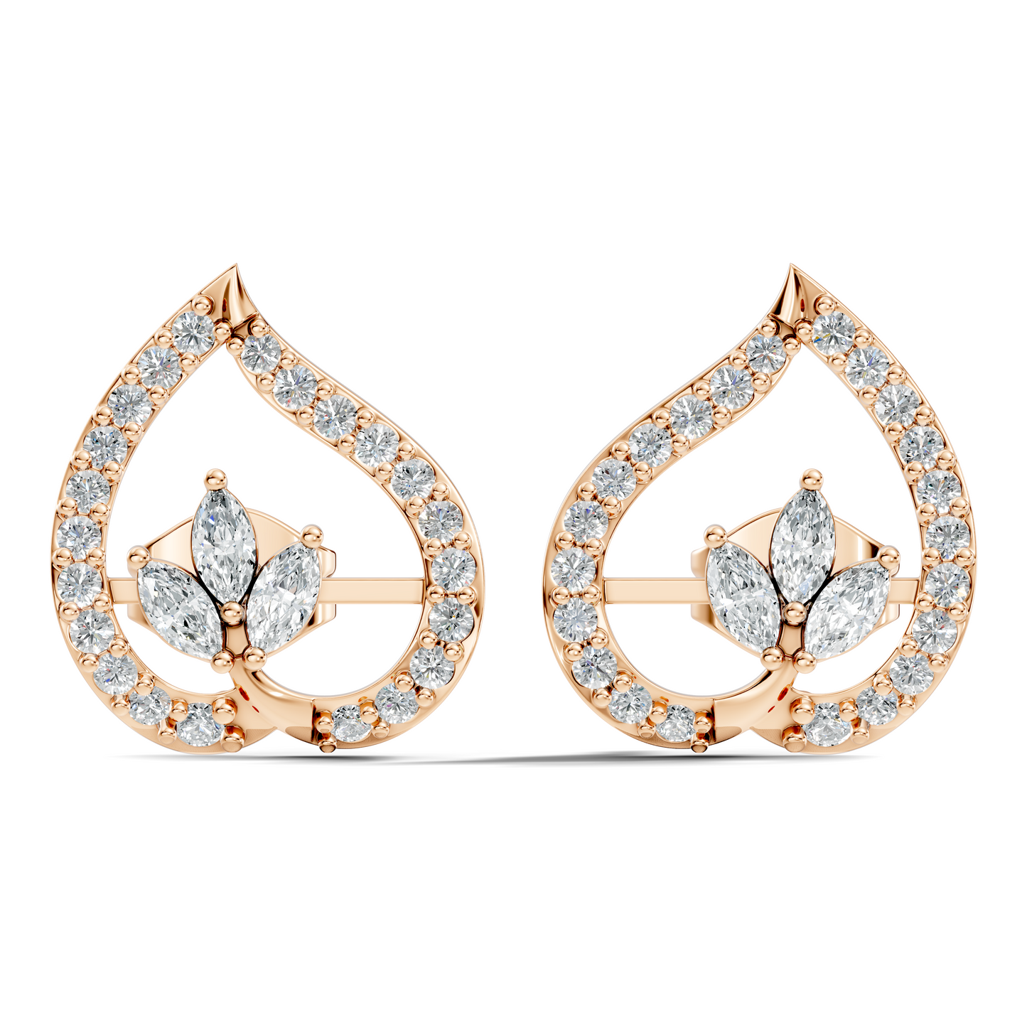 Marquise & Round Shape Natural & Lab Grown Diamond Stunning New Style Earrings For Girl