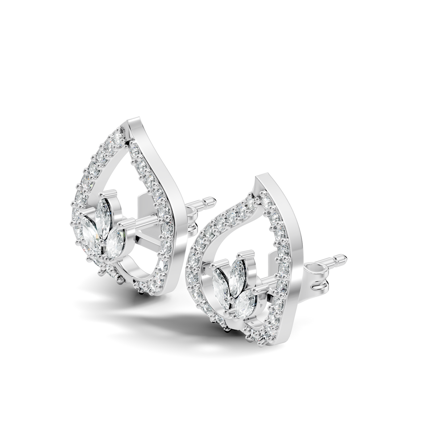 Marquise & Round Shape Natural & Lab Grown Diamond Stunning New Style Earrings For Girl