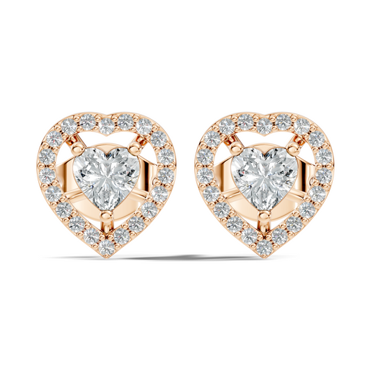 Round & Heart Shape Lab Grown Diamond 10k Solid Rose Gold Unique Diamond Earrings Anniversary Gift For Women