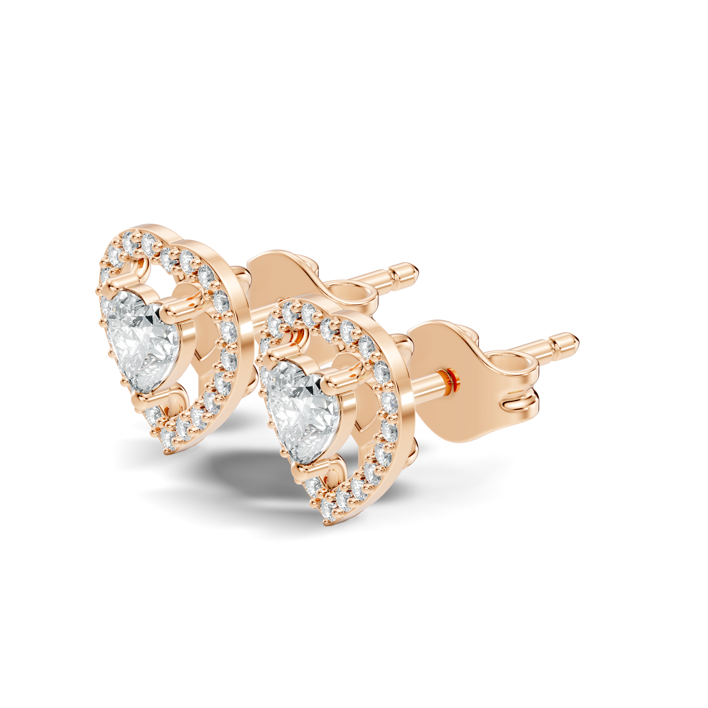 Round & Heart Shape Lab Grown Diamond 10k Solid Rose Gold Unique Diamond Earrings Anniversary Gift For Women