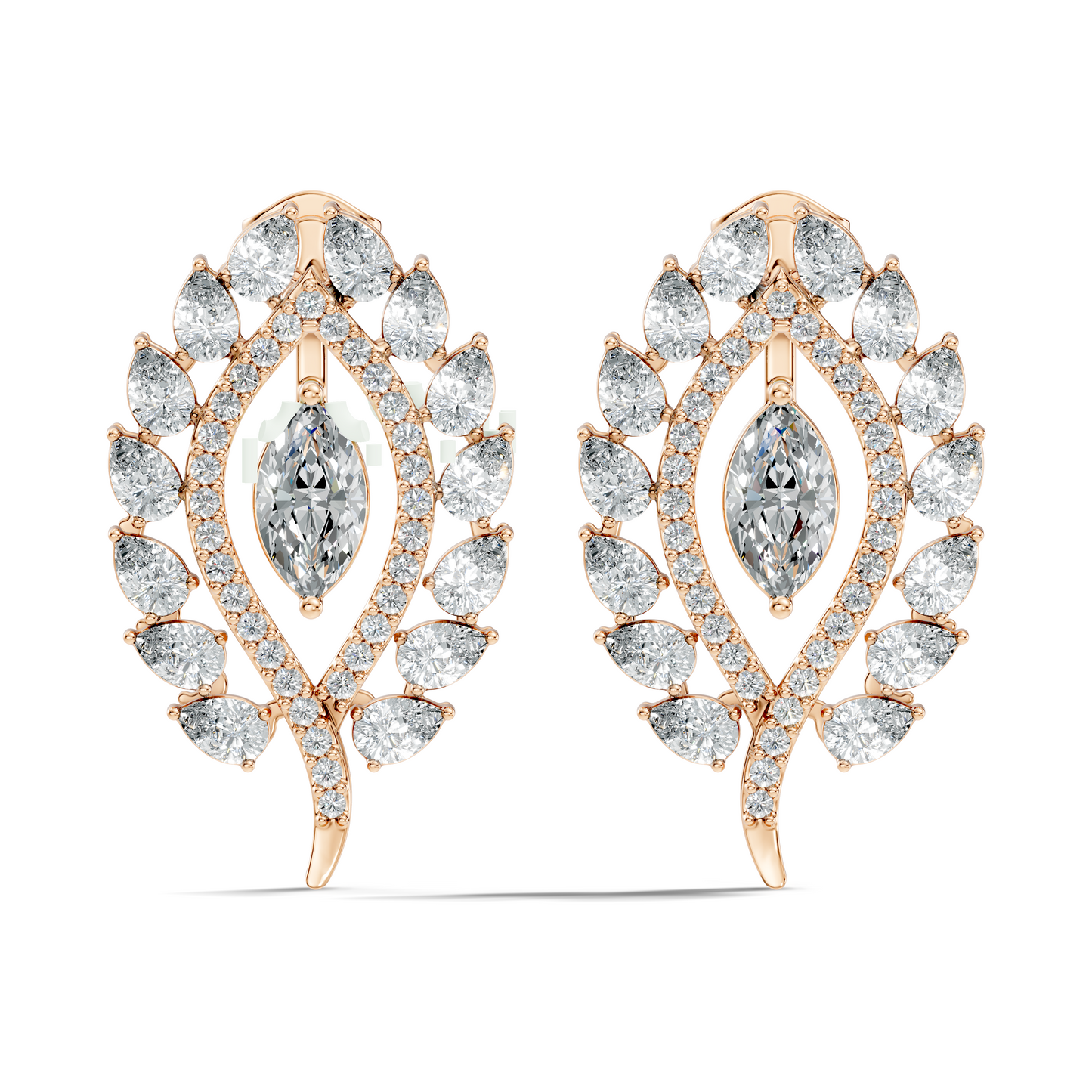 Round, Marquise & Pear Shape Lab Grown Diamond 14k Solid Gold Stunning Diamond Earrings For Wedding Wear