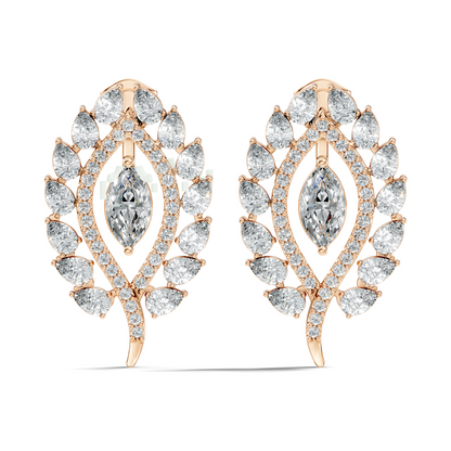 Round, Marquise & Pear Shape Lab Grown Diamond 14k Solid Gold Stunning Diamond Earrings For Wedding Wear