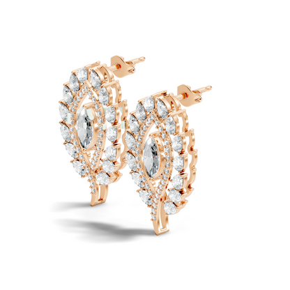 Round, Marquise & Pear Shape Lab Grown Diamond 14k Solid Gold Stunning Diamond Earrings For Wedding Wear