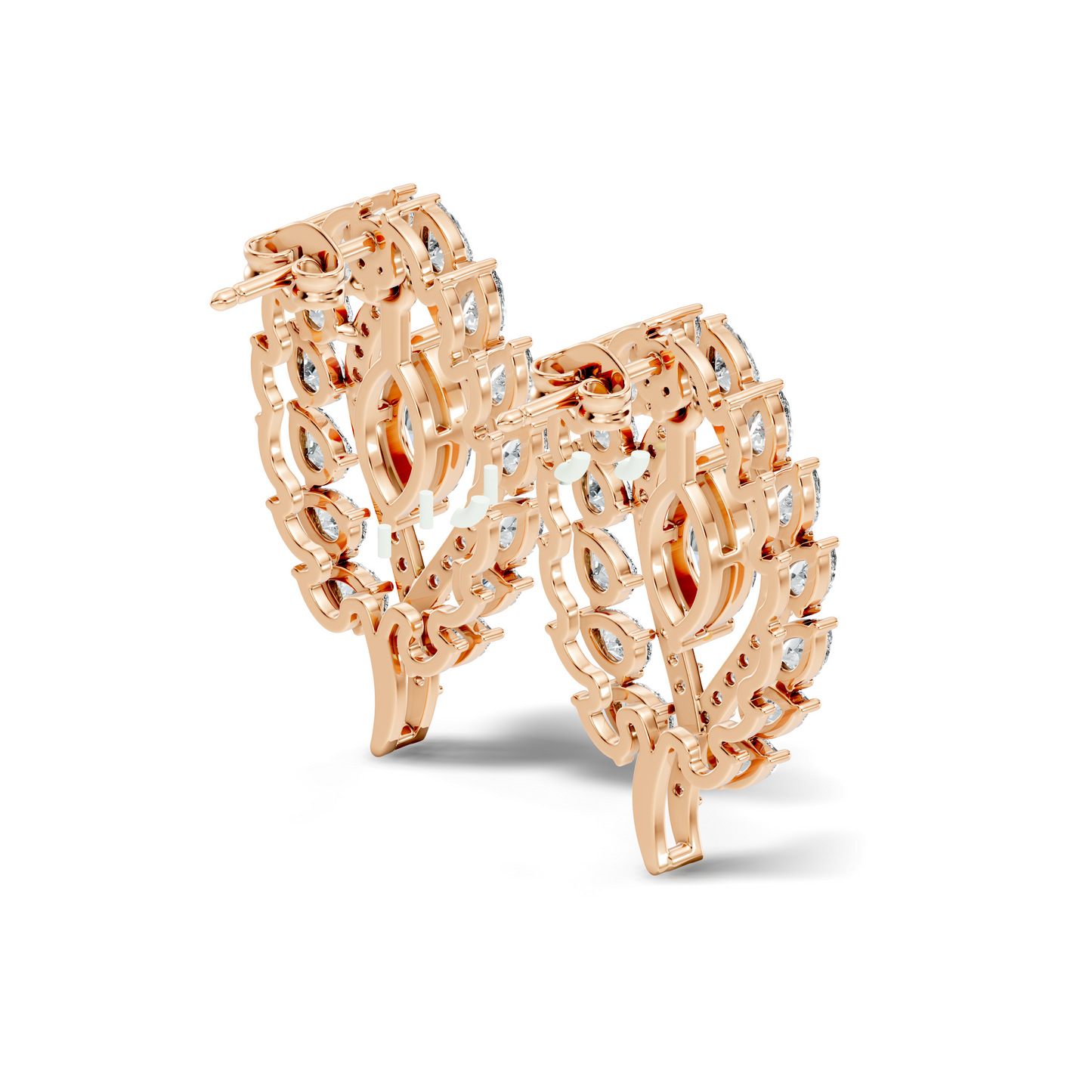 Round, Marquise & Pear Shape Lab Grown Diamond 14k Solid Gold Stunning Diamond Earrings For Wedding Wear