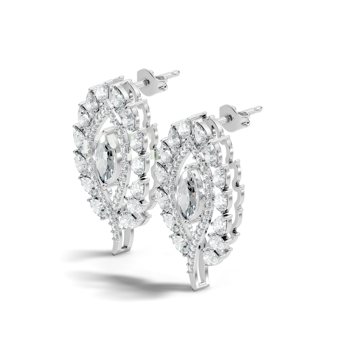 Round, Marquise & Pear Shape Lab Grown Diamond 14k Solid Gold Stunning Diamond Earrings For Wedding Wear