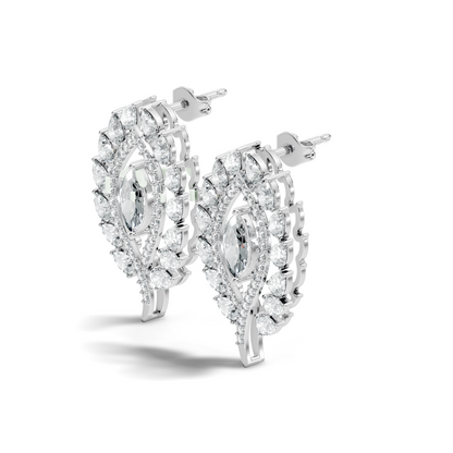 Round, Marquise & Pear Shape Lab Grown Diamond 14k Solid Gold Stunning Diamond Earrings For Wedding Wear