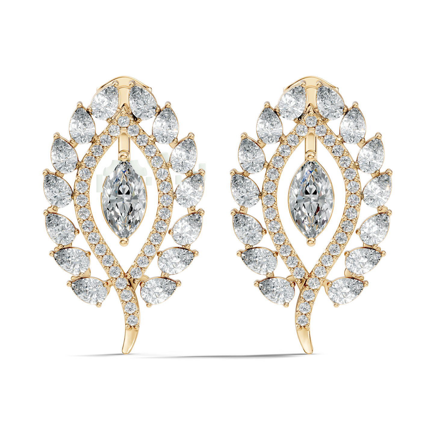 Round, Marquise & Pear Shape Lab Grown Diamond 14k Solid Gold Stunning Diamond Earrings For Wedding Wear