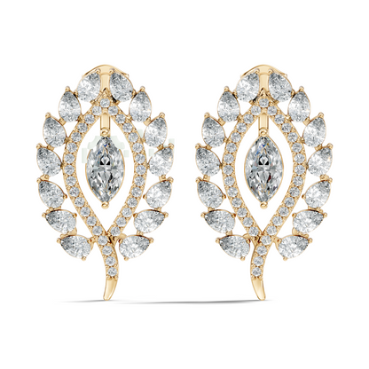Round, Marquise & Pear Shape Lab Grown Diamond 14k Solid Gold Stunning Diamond Earrings For Wedding Wear