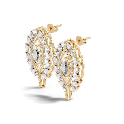 Round, Marquise & Pear Shape Lab Grown Diamond 14k Solid Gold Stunning Diamond Earrings For Wedding Wear