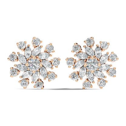 14k Solid Gold Marquise, Round, Lab Grown Diamond Sparkling Sizzling Style Diamond Earrings For Her