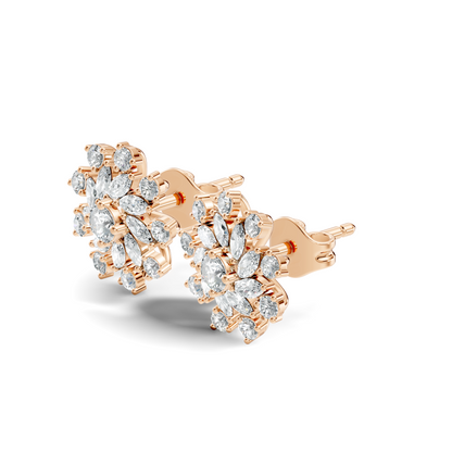 14k Solid Gold Marquise, Round, Lab Grown Diamond Sparkling Sizzling Style Diamond Earrings For Her