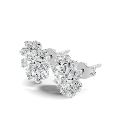 14k Solid Gold Marquise, Round, Lab Grown Diamond Sparkling Sizzling Style Diamond Earrings For Her