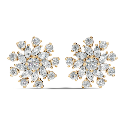 14k Solid Gold Marquise, Round, Lab Grown Diamond Sparkling Sizzling Style Diamond Earrings For Her