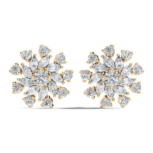 14k Solid Gold Marquise, Round, Lab Grown Diamond Sparkling Sizzling Style Diamond Earrings For Her
