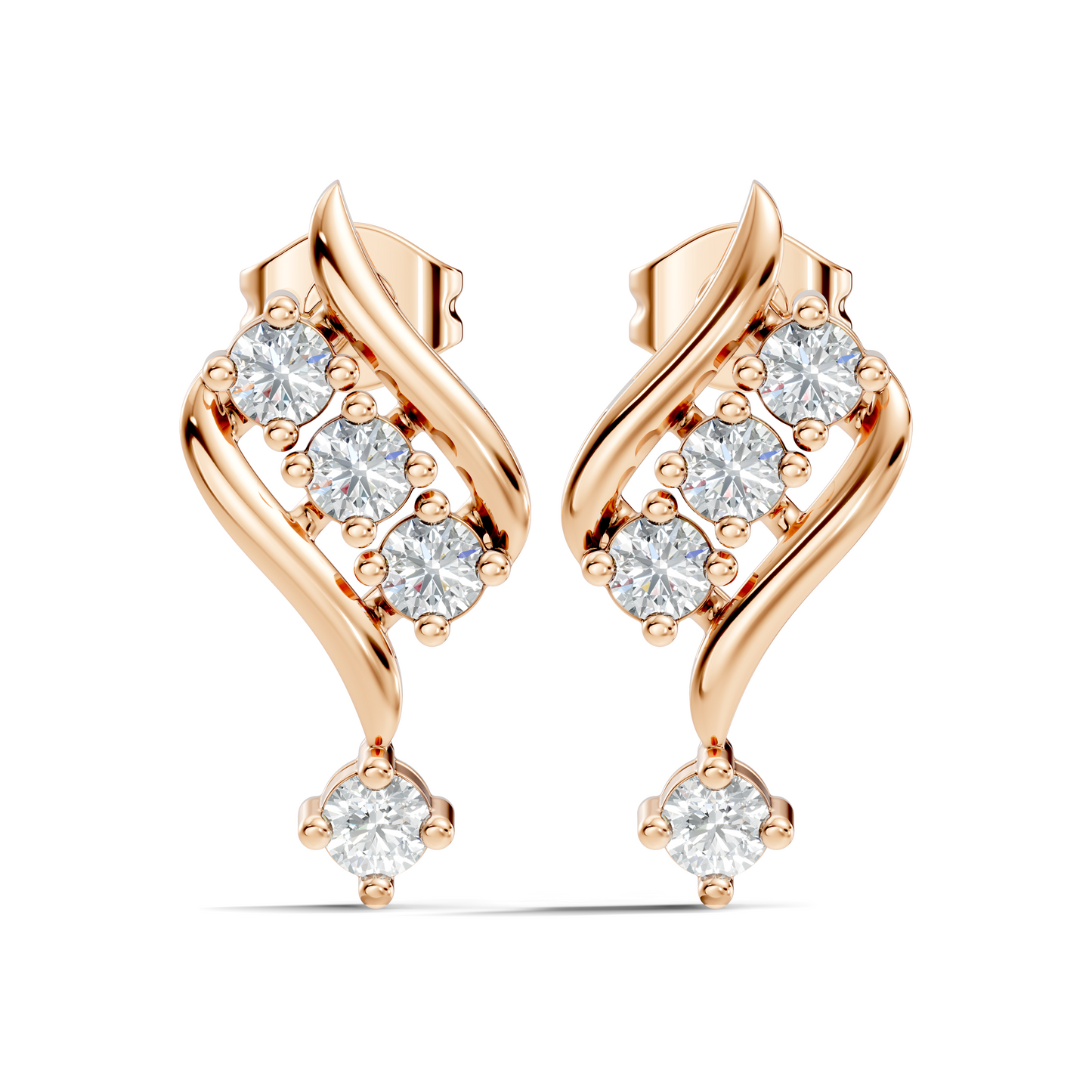 Round Shapes Lab Grown Diamond 18k Solid Gold Shiny Vintage Diamond Earrings For Birthday