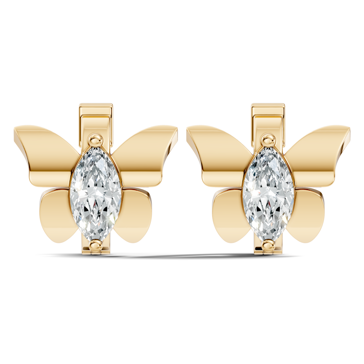 Marquise Cut Lab Grown Diamond Solitaire 14k Solid Gold Butterfly Stud Earring For Women