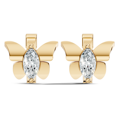 Marquise Cut Lab Grown Diamond Solitaire 14k Solid Gold Butterfly Stud Earring For Women