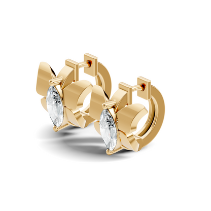 Marquise Cut Lab Grown Diamond Solitaire 14k Solid Gold Butterfly Stud Earring For Women