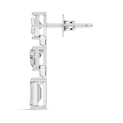 Princess,Triangle & Emerald 3.16 Ct 14k Solid Gold Lab grown Diamond Unique Style Elegance Diamond Earrings