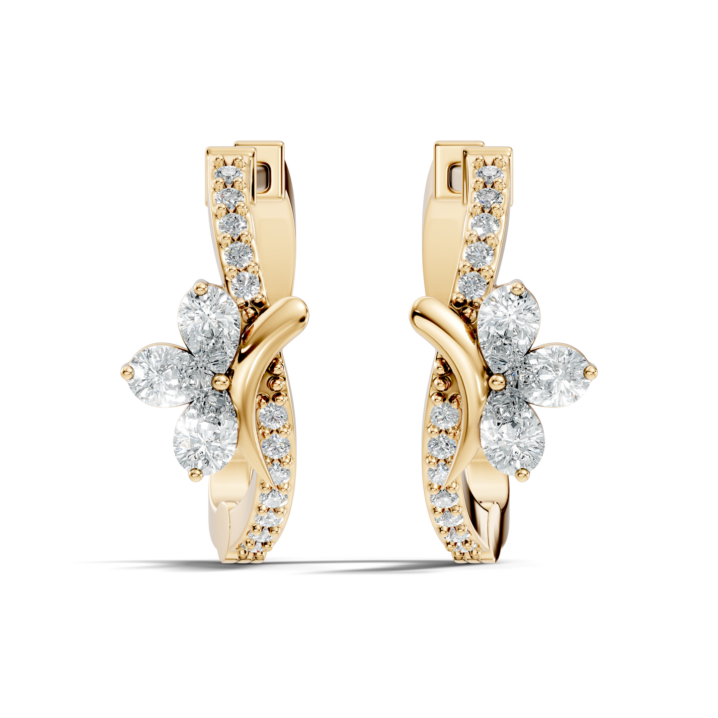 Pear Cut Labgrown Diamond Wedding Studs Halo Hoop Earring Gift for Women's In 14K Gold