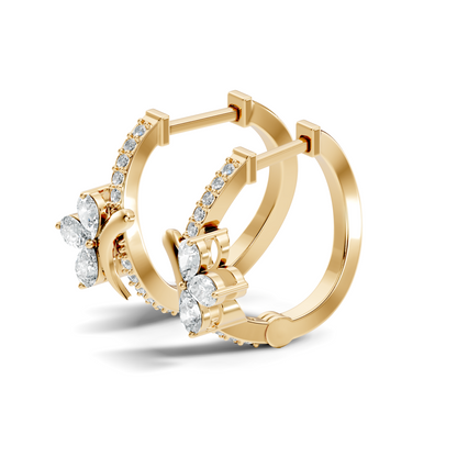 Pear Cut Labgrown Diamond Wedding Studs Halo Hoop Earring Gift for Women's In 14K Gold