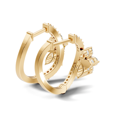 Pear Cut Labgrown Diamond Wedding Studs Halo Hoop Earring Gift for Women's In 14K Gold