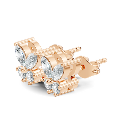 Stunning Marquise & Round Natural Diamond 14k Solid Gold Elegance Vintage Earrings For Birthday Gift