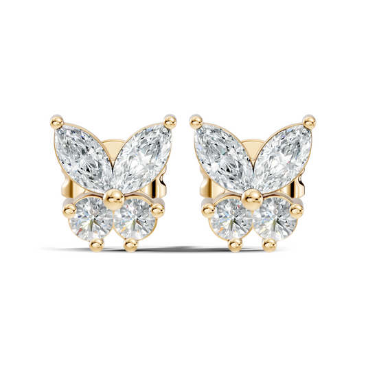 Stunning Marquise & Round Natural Diamond 14k Solid Gold Elegance Vintage Earrings For Birthday Gift