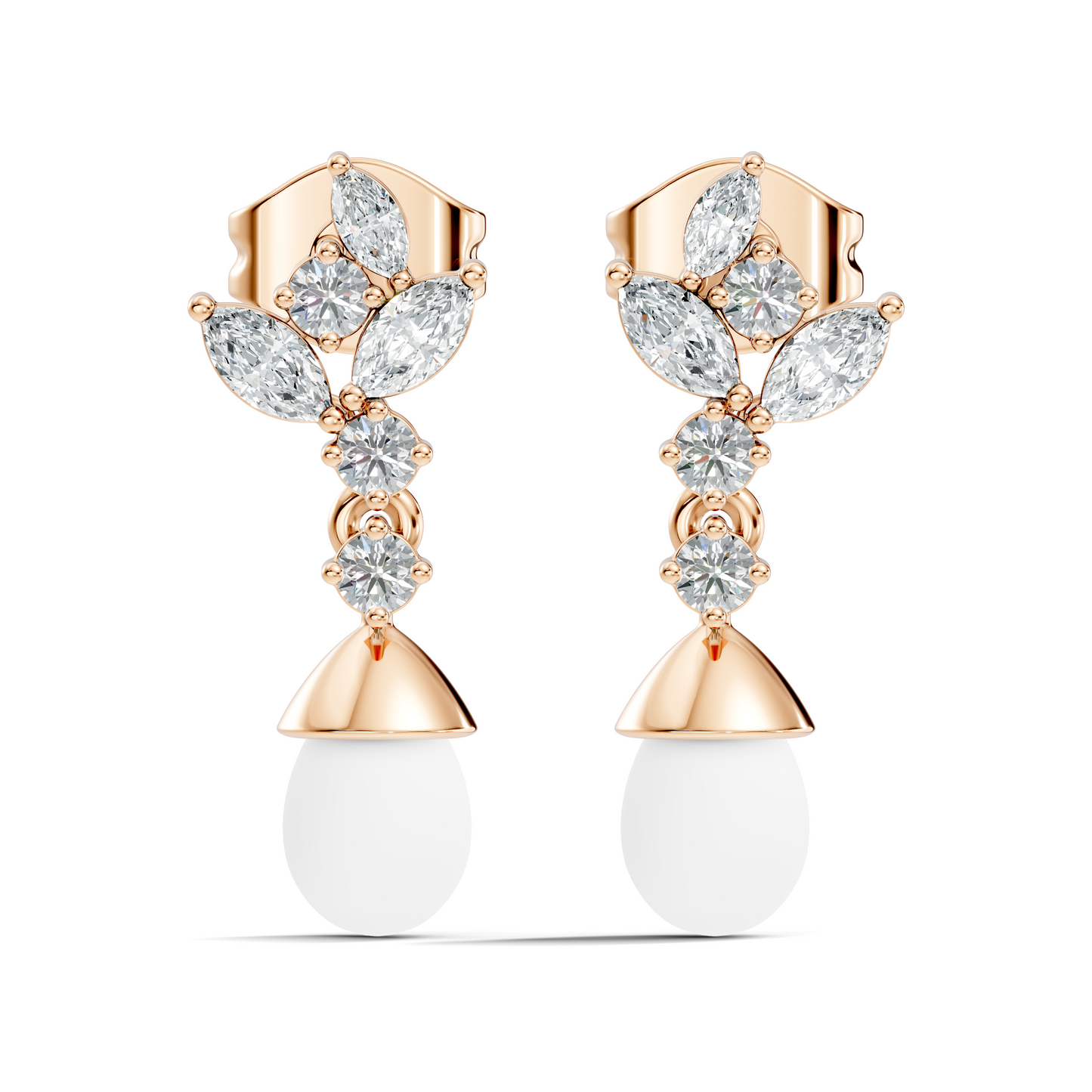 Marquise And Round Shape Natural & Lab grown Diamond dazzling Shinny Diamond Earrings For New Party Wear Look