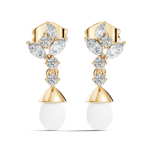 Marquise And Round Shape Natural & Lab grown Diamond dazzling Shinny Diamond Earrings For New Party Wear Look