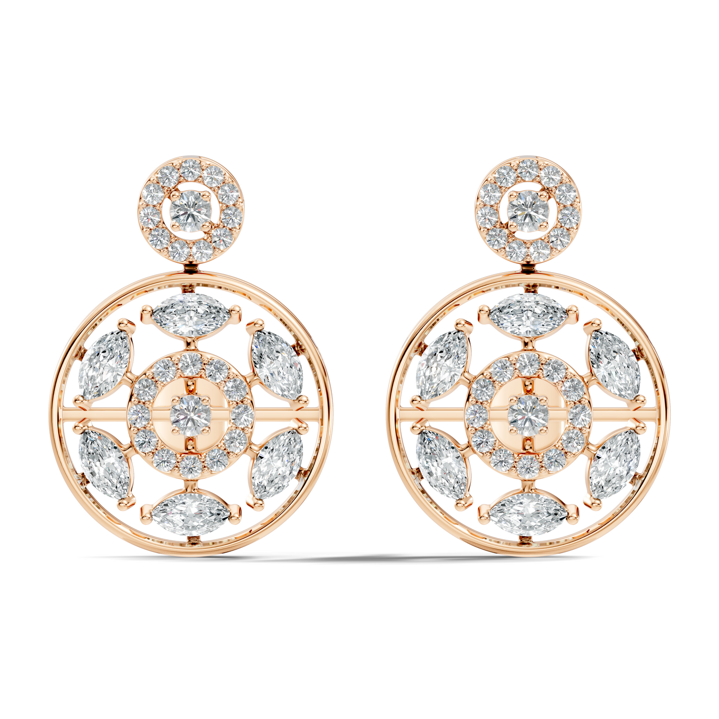 1.80 Ct Marquise & Round Shape Natural & Lab grown Diamond 14k solid White Gold New Every Wear fabulous Earrings For Her